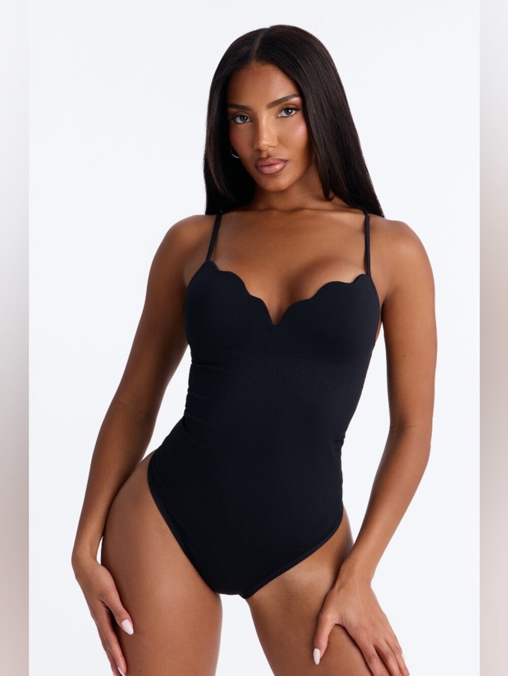 SHEIN Black Scallop-Edge One-Piece Swimsuit